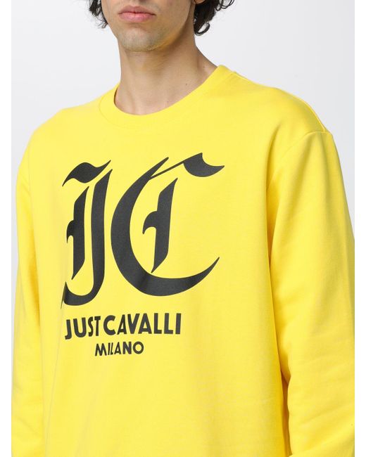 Felpa in cotone con logo di Just Cavalli in Yellow da Uomo