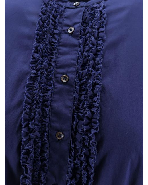 Aspesi Blue Cotton Shirtdress With Ruffles