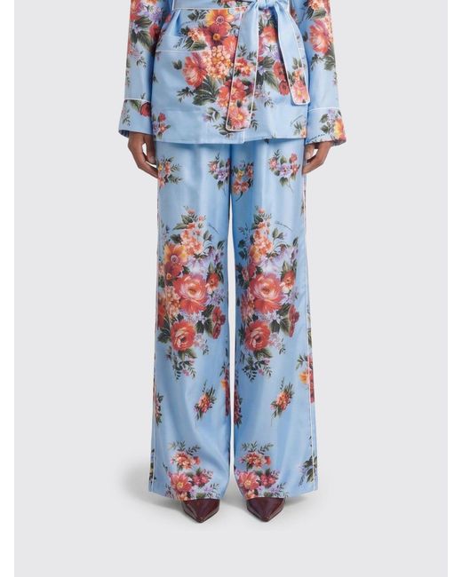 Dolce & Gabbana Blue Dolce &Amp Gabbana Floral Print Silk Palazzo Trousers