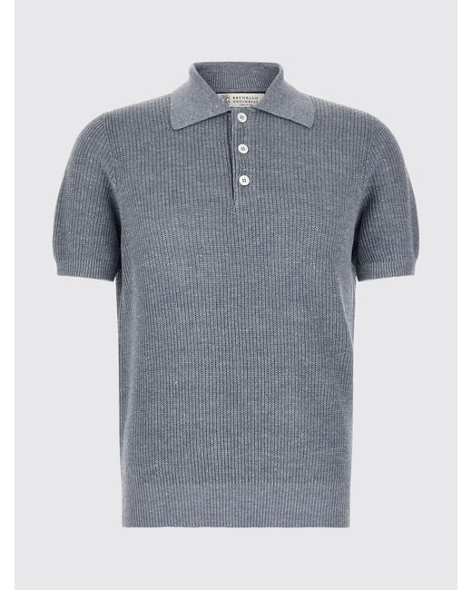 Brunello Cucinelli Blue Cotton Knit Polo Shirt for men