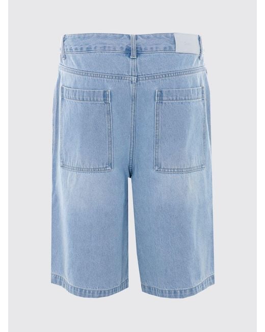 DUNST Blue Cotton Denim Cargo Shorts With Flap Pockets And Belt Loops for men