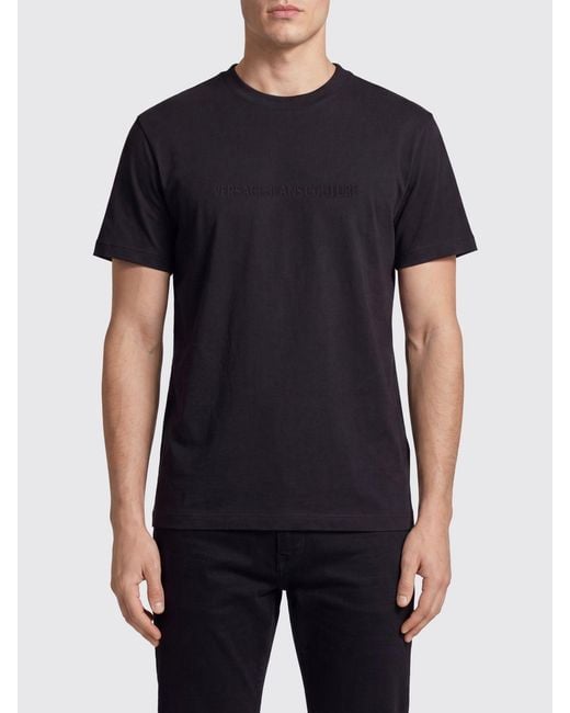 Versace Jeans Couture Black Slim Fit Cotton T-Shirt With Tone-On-Tone Logo for men