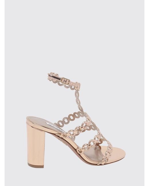 Aquazzura Natural High-Heeled Patent Leather T-Strap Sandals
