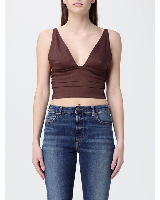 Pinko Blue Linen Blend Cropped Top