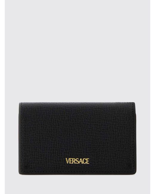 Versace Black Medusa Biggie Grained Leather Credit Card Holder for men