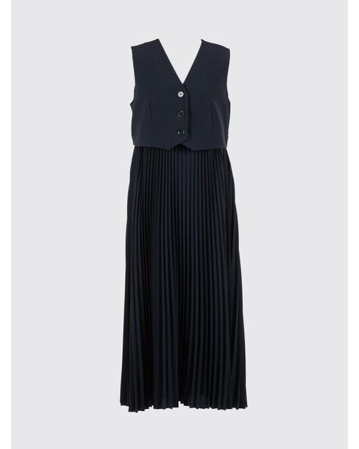 Twinset Blue Pleated Crepe Midi Dress