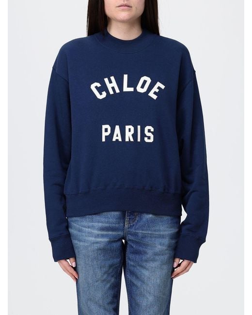 Chloé Blue ChloÉ Cotton Crewneck Sweatshirt With Logo