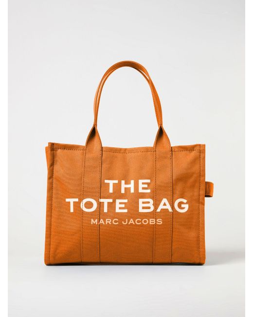 Borsa The Large Tote Bag in canvas con logo jacquard di Marc Jacobs in Orange