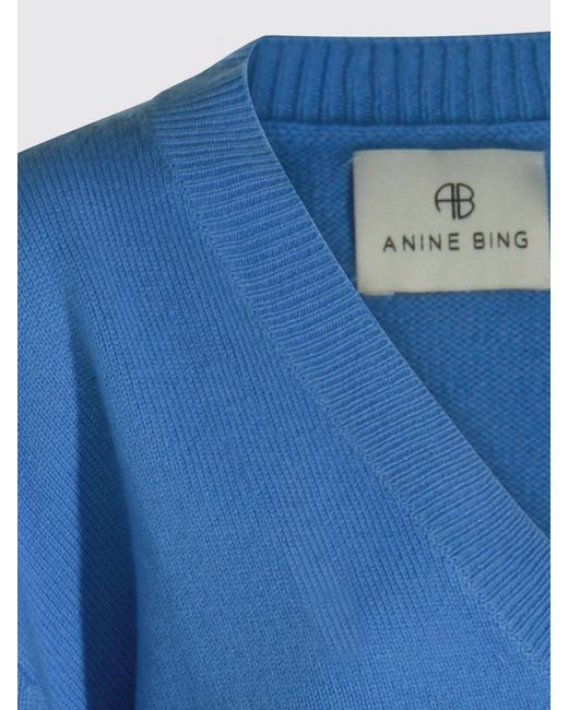 Anine Bing Blue V-Neck Pure Cashmere Jumper With Relaxed Fit For