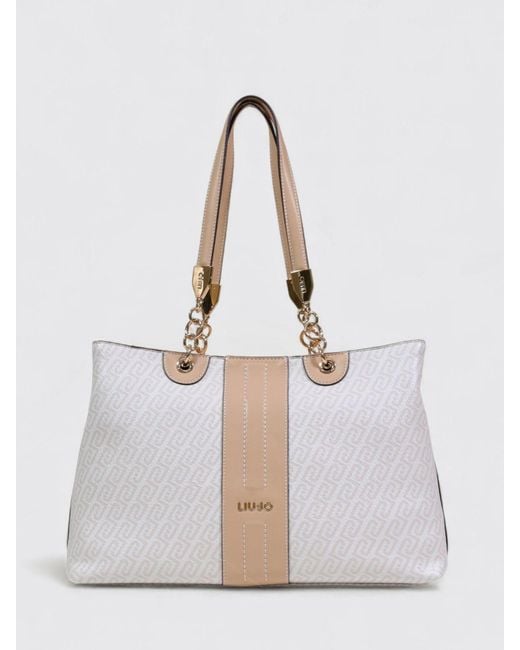 Liu Jo White Grained Faux Leather Bag With All Over Monogram