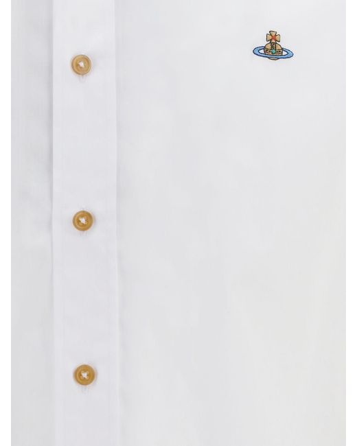 Vivienne Westwood White Cotton Poplin Shirt With Orb Logo And Button-Down Collar for men