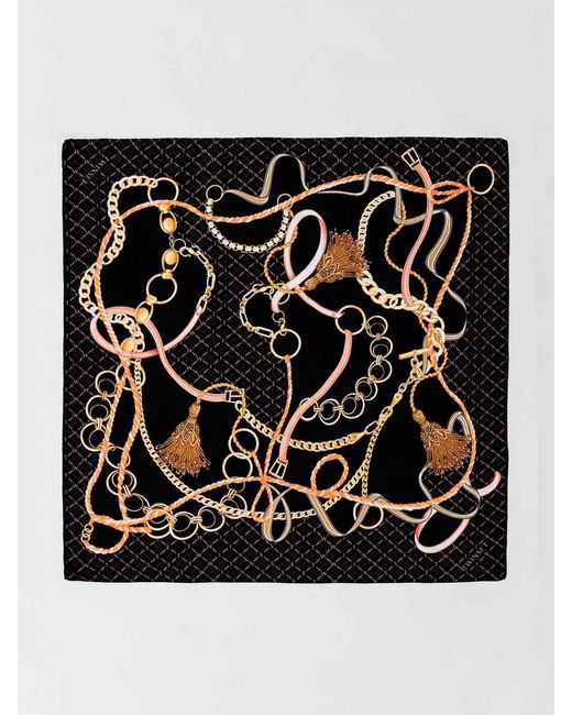 Twinset Black Viscose Scarf With Chain Print
