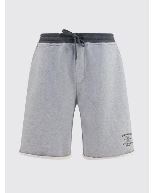 Brunello Cucinelli Gray Cotton Athletic Shorts With Drawstring Waist for men