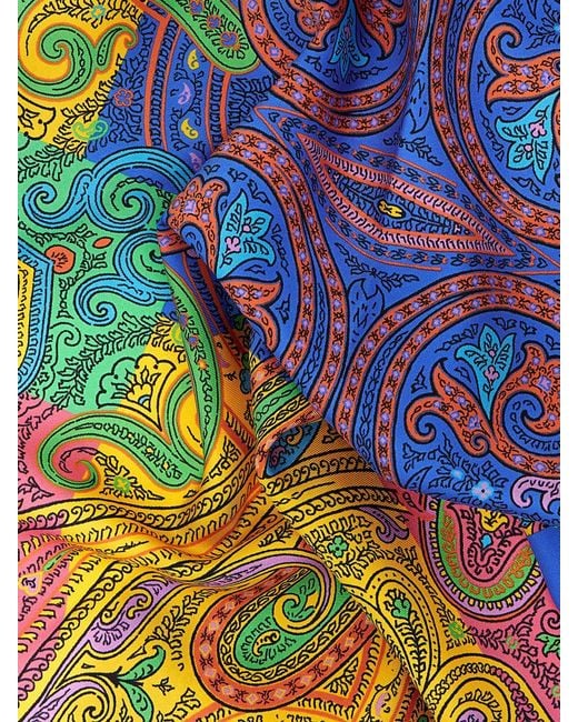 Etro Blue Paisley Print Silk Scarf
