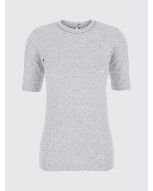 Brunello Cucinelli Blue Cotton T-Shirt With Nickel-Free Monile