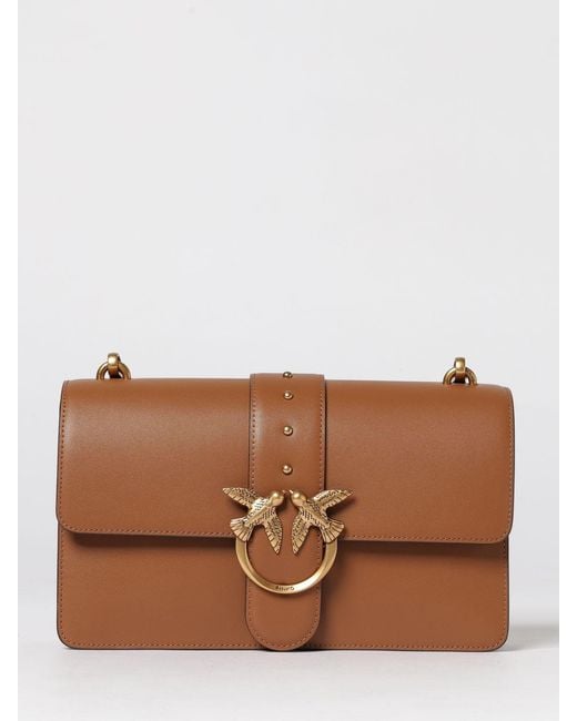 Pinko Brown Love One Classic Leather Bag