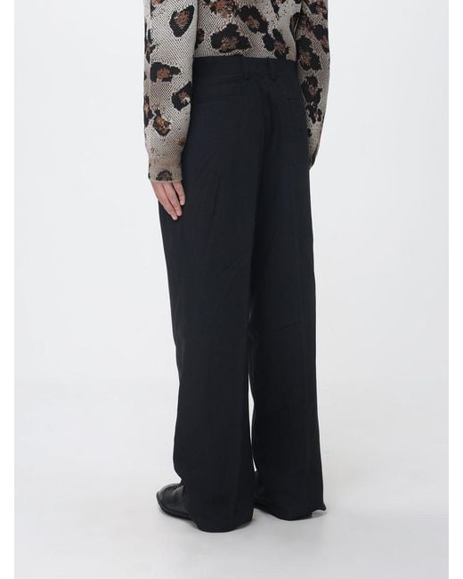 Laneus Black Linen Blend Wide-Leg Trousers for men