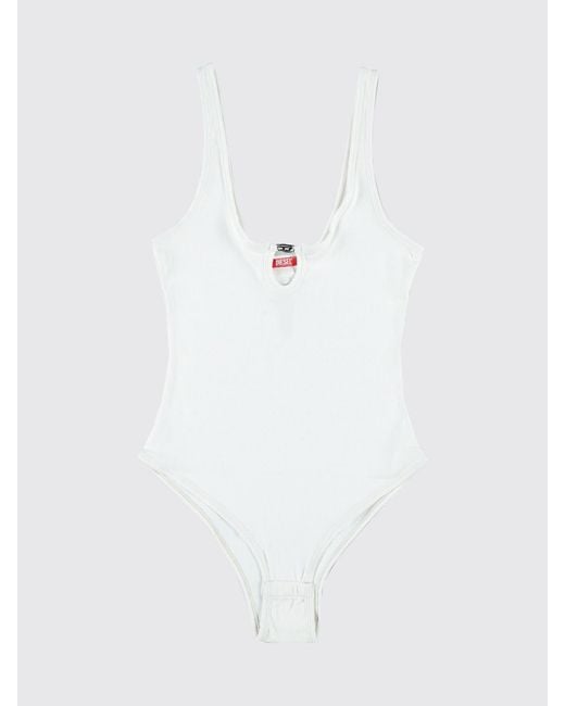 DIESEL White Maura-Dnm Ribbed One-Piece Swimsuit