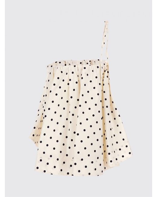 Top De Algodón Con Lunares, Hombros Descubiertos Y Tirantes Anudables MSGM de color White