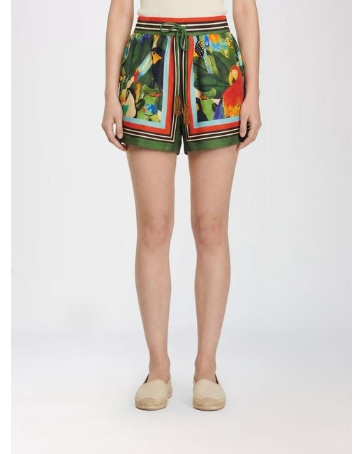 Farm Rio Green Linen Blend Shorts With Tropical Print
