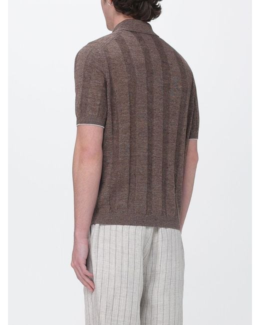 Brunello Cucinelli Brown Cotton Knit Polo Shirt for men