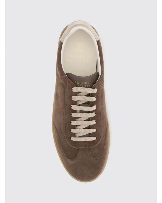 Brunello Cucinelli Brown Low-Top Suede Calfskin Trainers With Laminated Logo for men