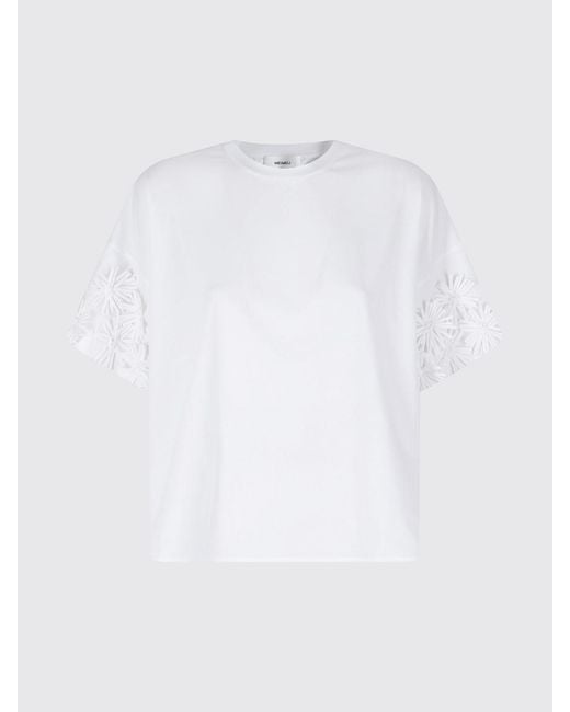MEIMEIJ White Cotton T-Shirts With Flowers