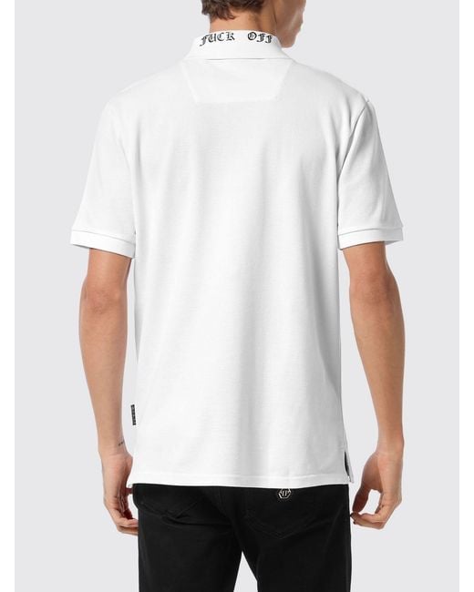 Philipp Plein White Cotton Polo Shirt With Skull Print And Hexagon Logo for men