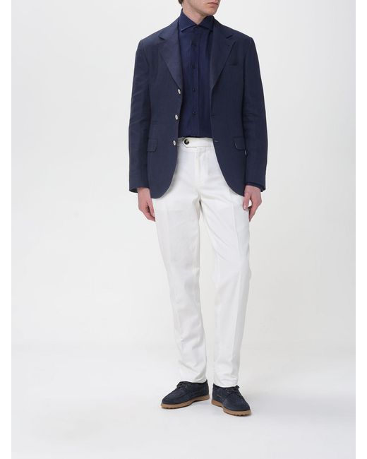 Brunello Cucinelli Blue Single Breasted Linen Blazer for men