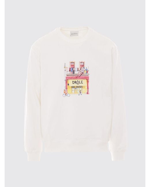 Drole de Monsieur White Graphic Print Cotton Crewneck Sweatshirt With Dropped Shoulders for men