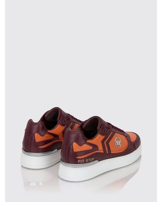 Philipp Plein Red Pit-$Top Monogram Leather Low-Top Trainers With Hexagon Logo for men