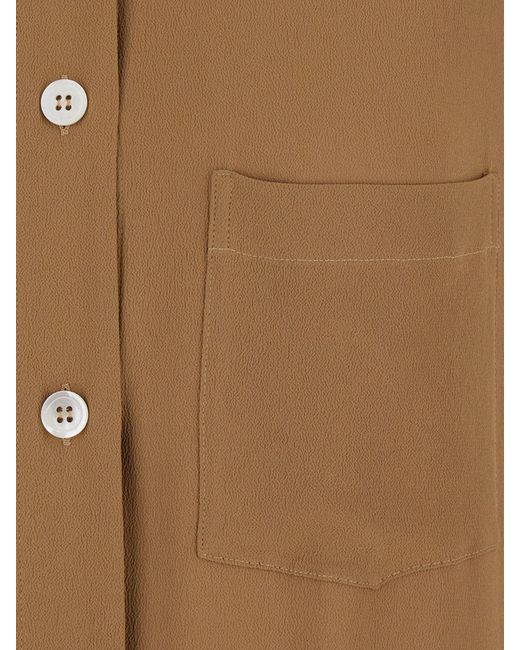 Grifoni Natural Viscose Midi Chemisier Dress With Short Sleeves And Patch Pockets