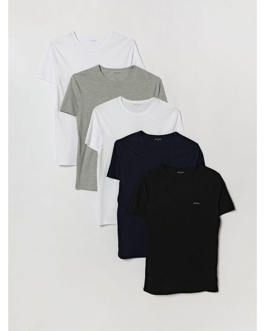 Paul Smith White Set Of 5 Organic Cotton T-Shirts With Contrast Logo for men