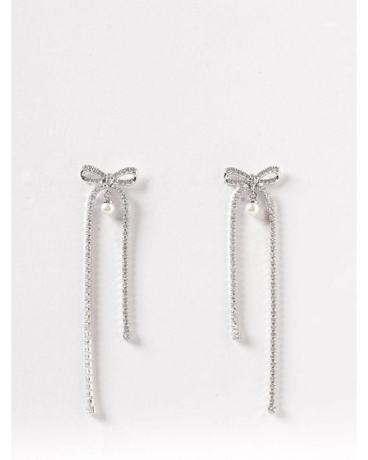 Self-Portrait Metallic Brass Drop Earrings With Rhinestones And Synthetic Pearls