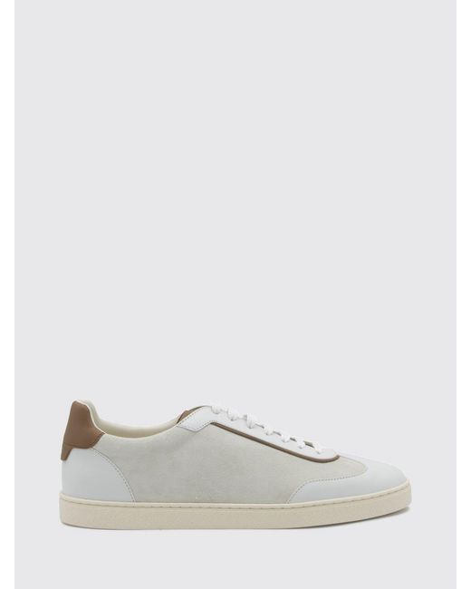 Brunello Cucinelli White Low Top Smooth And Suede Calfskin Sneakers for men
