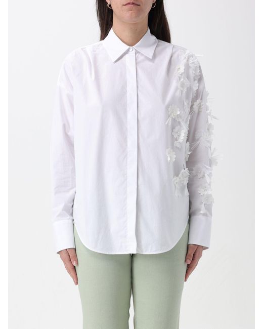 Camicia in cotone con fiori di Lorena Antoniazzi in White