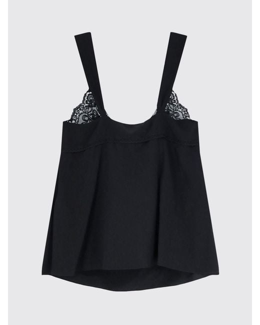 Chloé Blue Chlo&Eacute V-Neck Pure Silk Top With Embroidered Lace Inserts