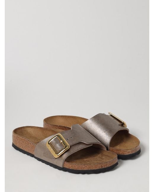 Birkenstock Brown Arizona Metallic Leather Buckle Slides