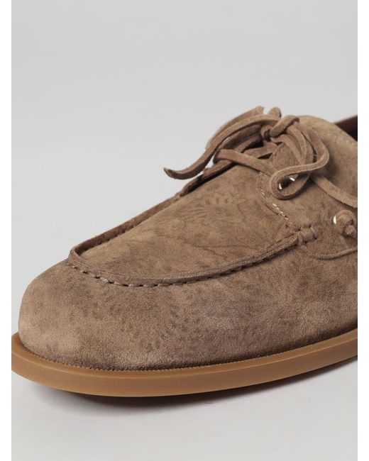 Etro Brown Paisley Print Suede Boat Loafers for men