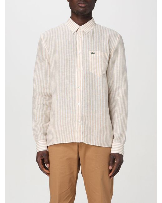 Camicia in lino a righe di Lacoste in White da Uomo