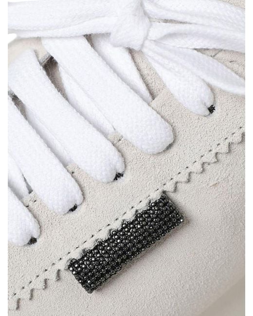 Brunello Cucinelli White Suede Sneakers With Monile Detail