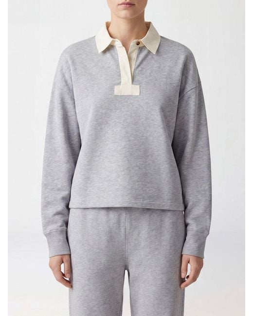 Rag & Bone Gray Long-Sleeved Cotton-Blend Polo Shirt With Dropped Shoulders