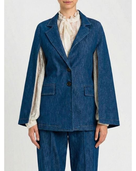 Twinset Blue Single-Breasted Cape Blazer