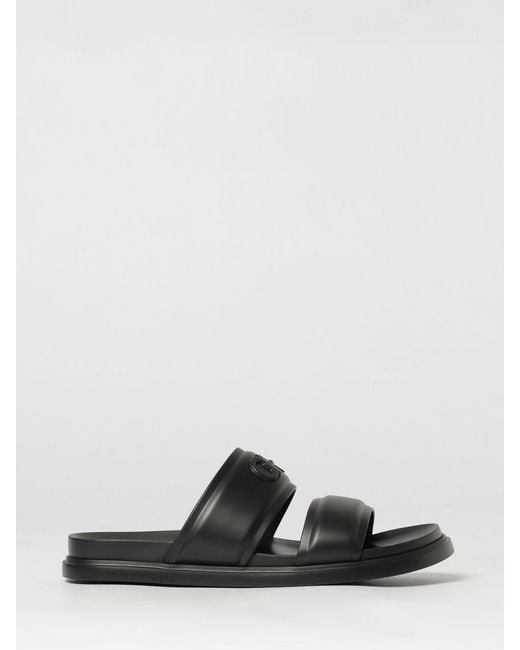Ferragamo Black Embossed Gancini Logo Rubber Flat Sandals