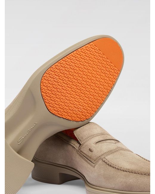 Santoni Natural Suede Leather Penny Loafers Casual Style for men