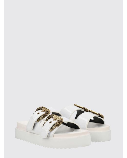 Versace Jeans Couture White Patent Leather Slippers