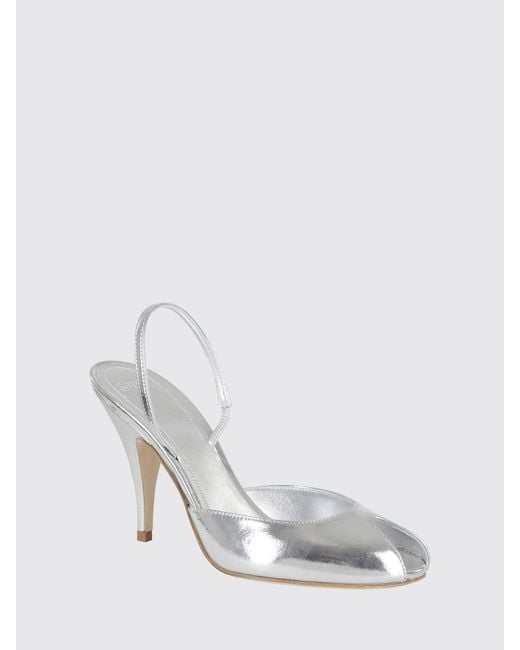 3Juin White Laminated Leather Slingback Pumps