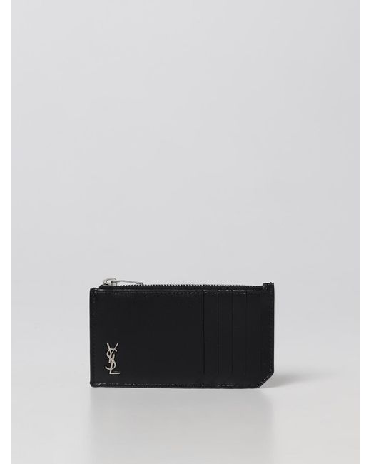 Saint Laurent Black Tiny Cassandre Leather Cardholder for men