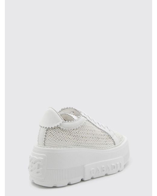 Casadei White Nexus Woven Polyurethane Blend Wedge Sneakers