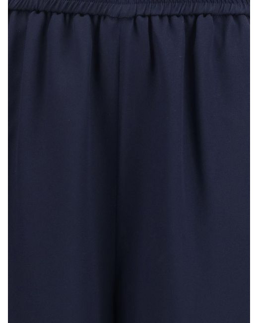 Max Mara Blue Volontà High-Waisted Silk Palazzo Trousers With Elastic Waist